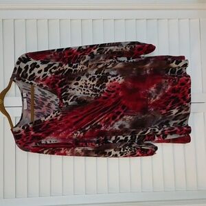 3X Susan Graver Liquid Knit Ruched Sleeves Animal Print Tunic
